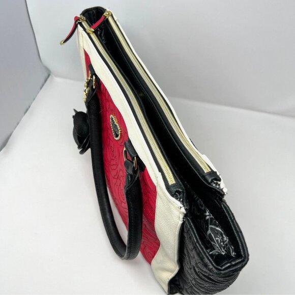 Betsey Johnson NY Satchel Red White Black Rose Quilted Bag Purse *Flaw - Picture 3 of 16